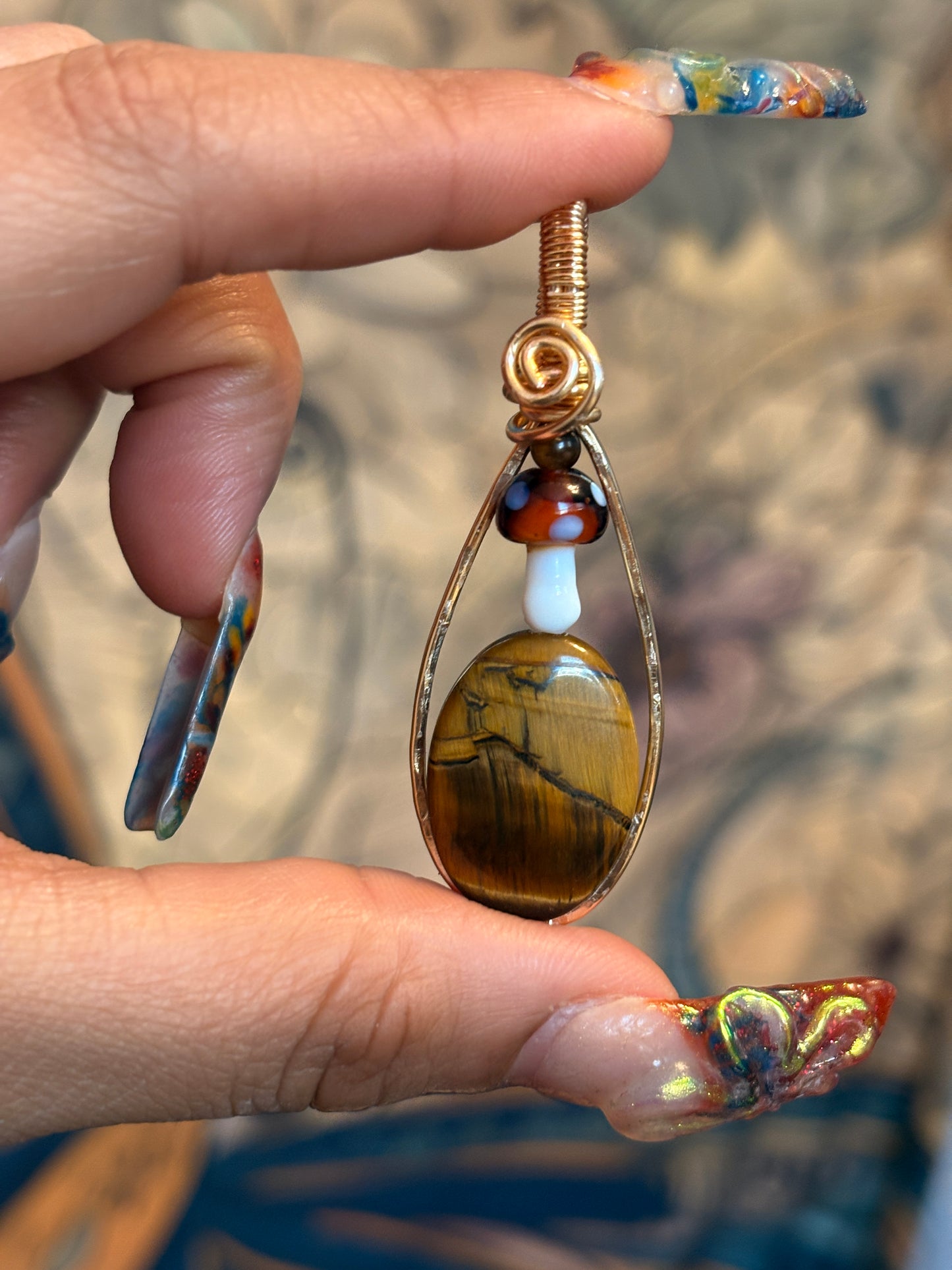 Tigers Eye with Mushroom Pendant✨