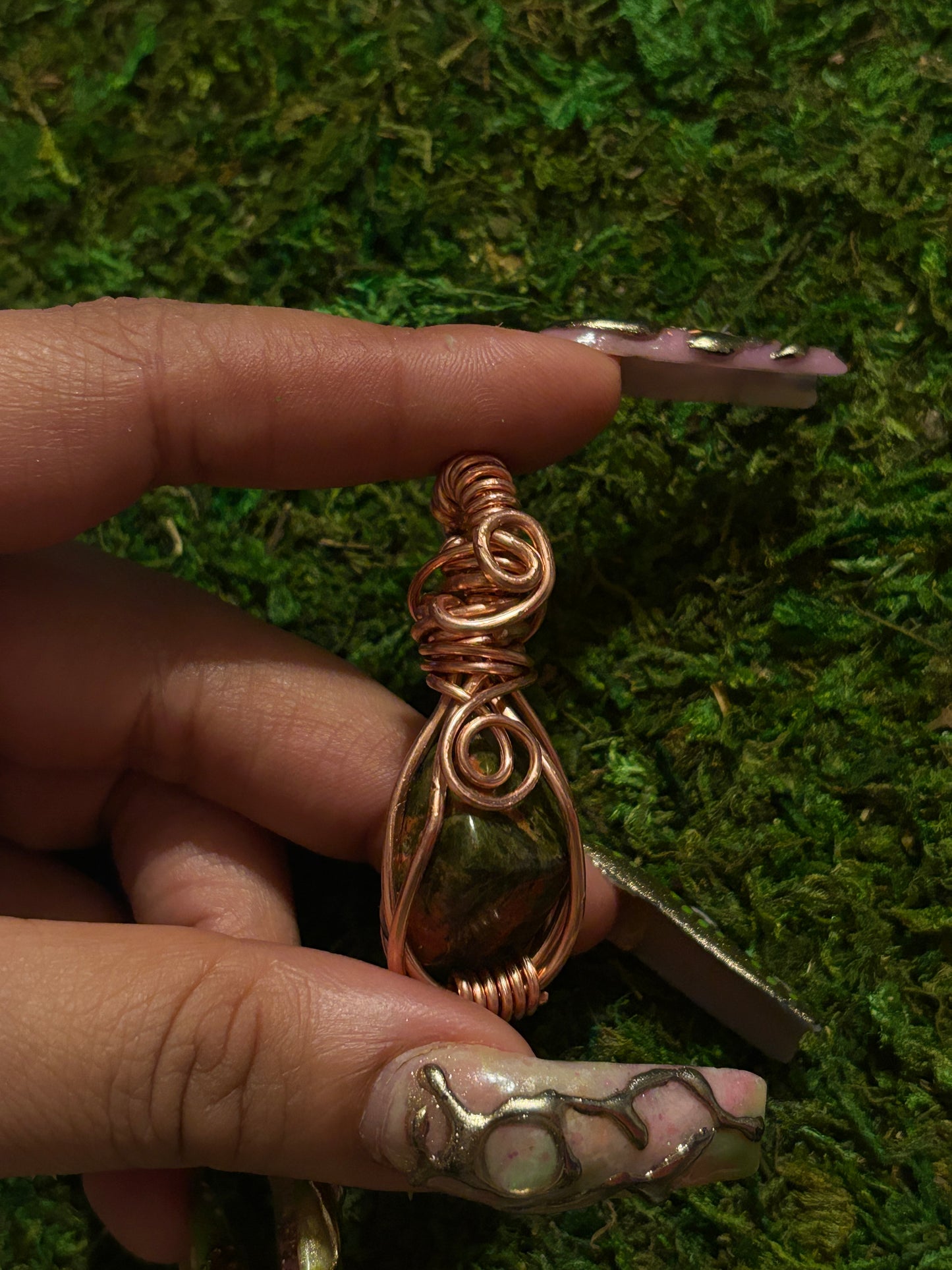 Unakite wrapped in copper