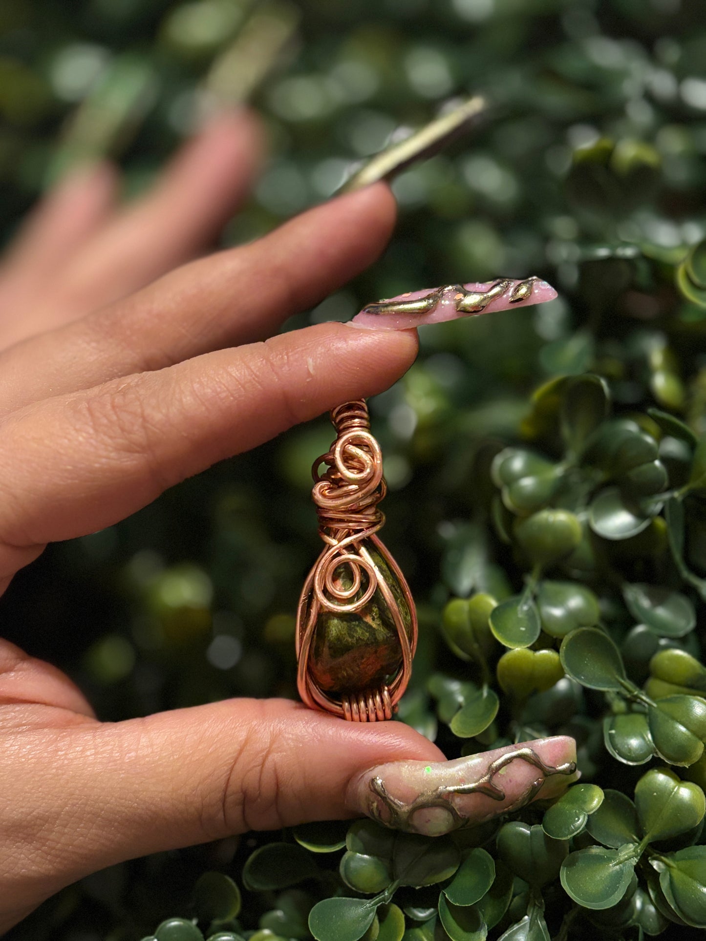 Unakite wrapped in copper